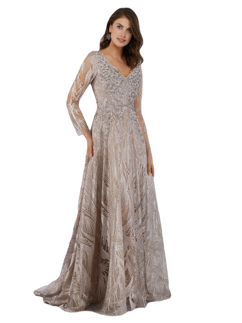 Long Sleeves Beaded Ballgown