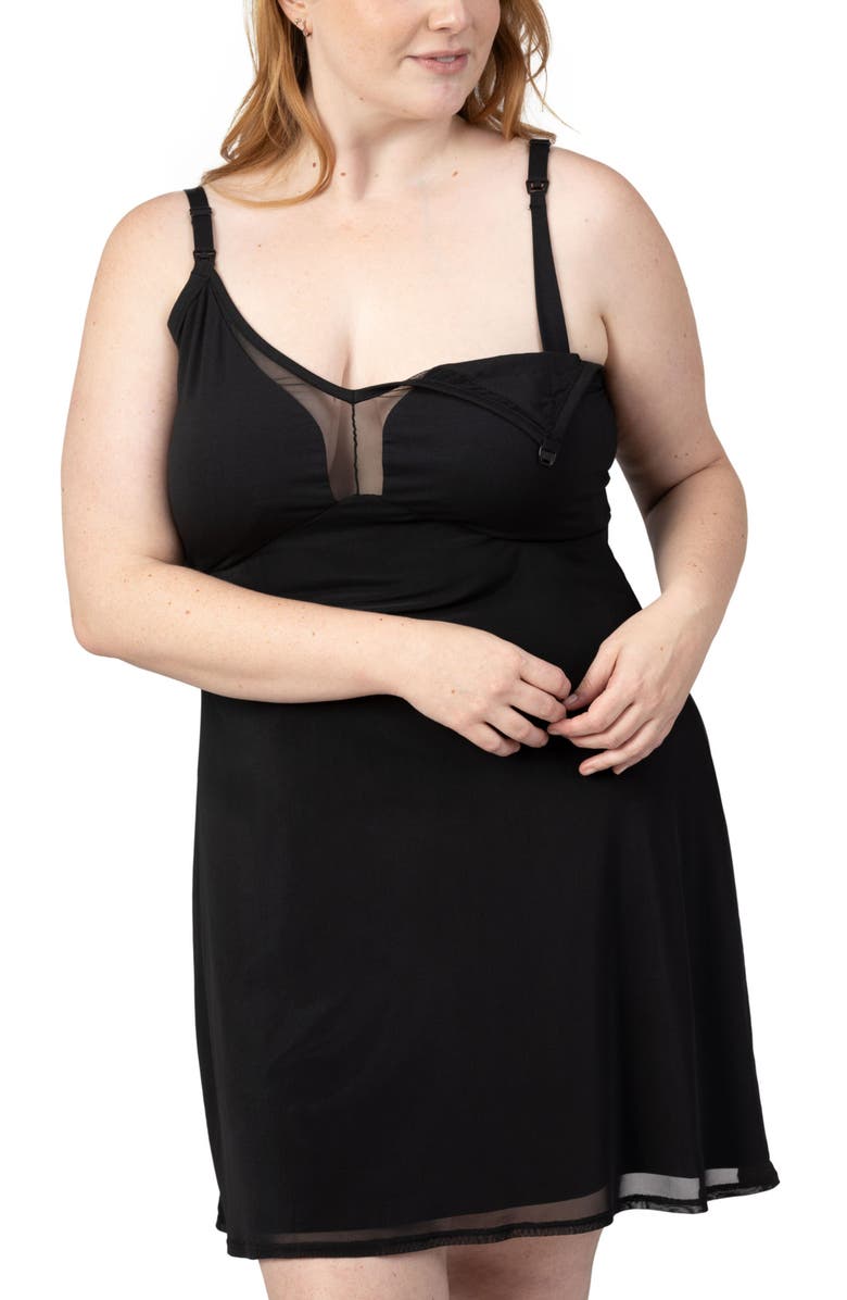 Kindred Bravely Aurora Mesh Nursing Nightgown, Alternate, color, Black