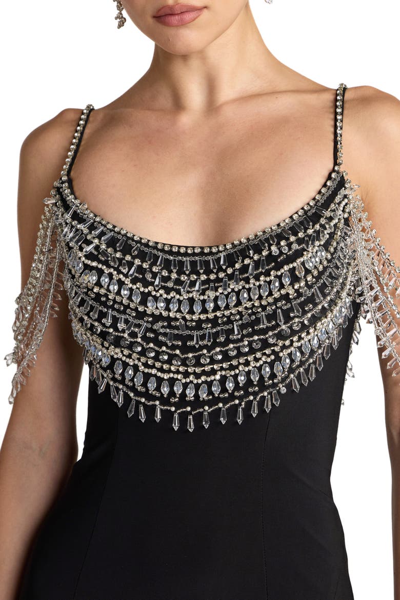 Crystal Beaded Scoop Back Jersey Gown with Slit, Alternate, color, Black
