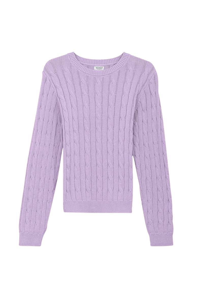 Cable Knit Ribbed Neck Sweater, Main, color, Light Lilac