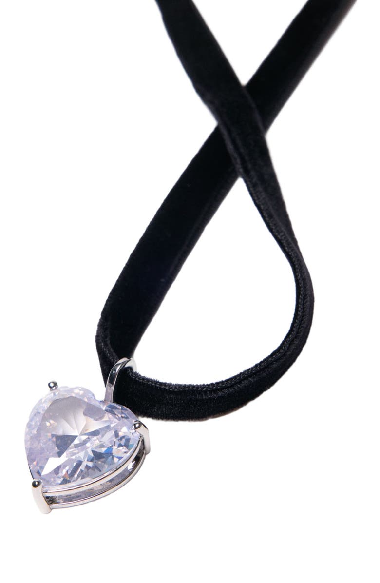 maje Heart necklace with velvet cord, Alternate, color, Black