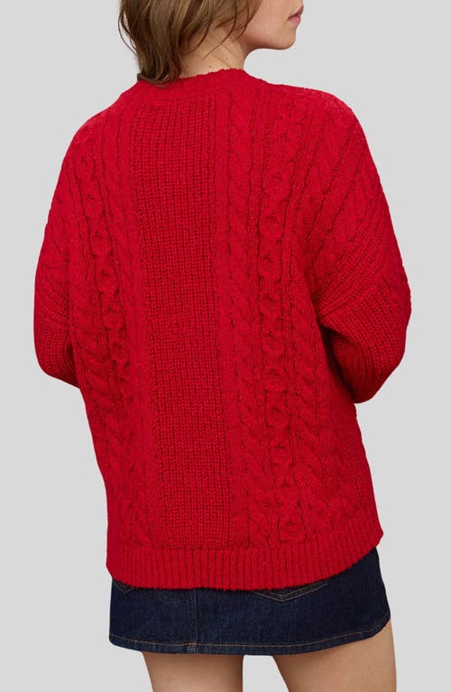 Blu Pepper Crewneck Cable Knit Sweater In Deep Red In Red