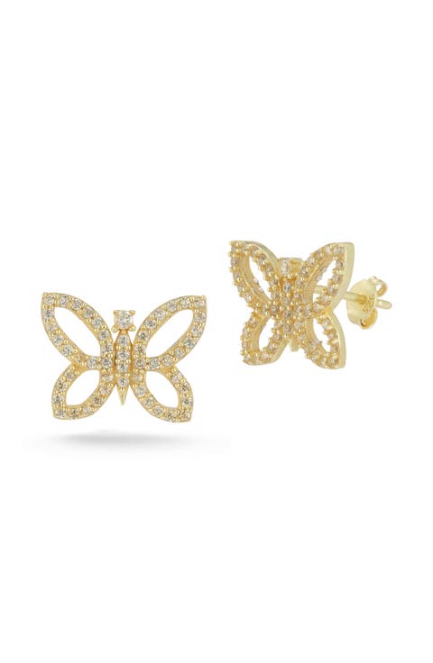 14K Gold Plated Silver Butterfly Stud Earrings
