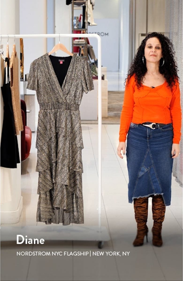 Metallic Tiered Midi Dress, sales video thumbnail