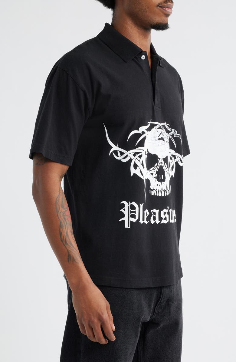 PLEASURES Tradition Cotton Graphic Polo, Alternate, color, Black