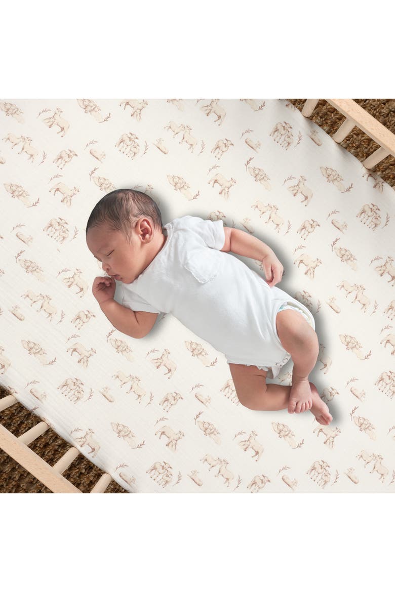 Signature Organic Cotton Muslin Lamb Fitted Crib/Toddler Sheet, Alternate, color, White