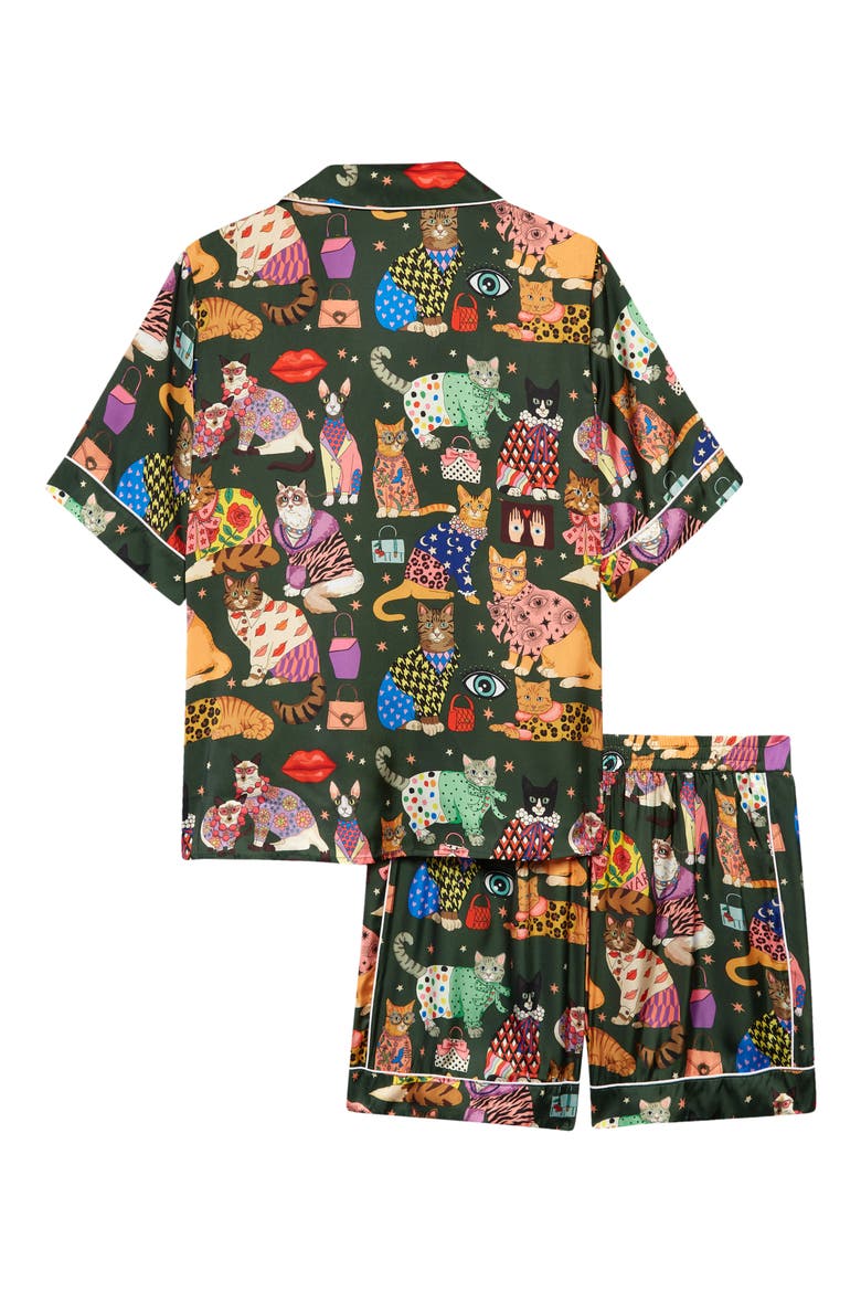Fashion Cats Short Pajamas, Alternate, color, GREEN