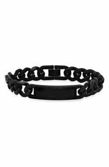 HMY JEWELRY Men's Black Plated Stainless Steel Curb Chain ID Bracelet