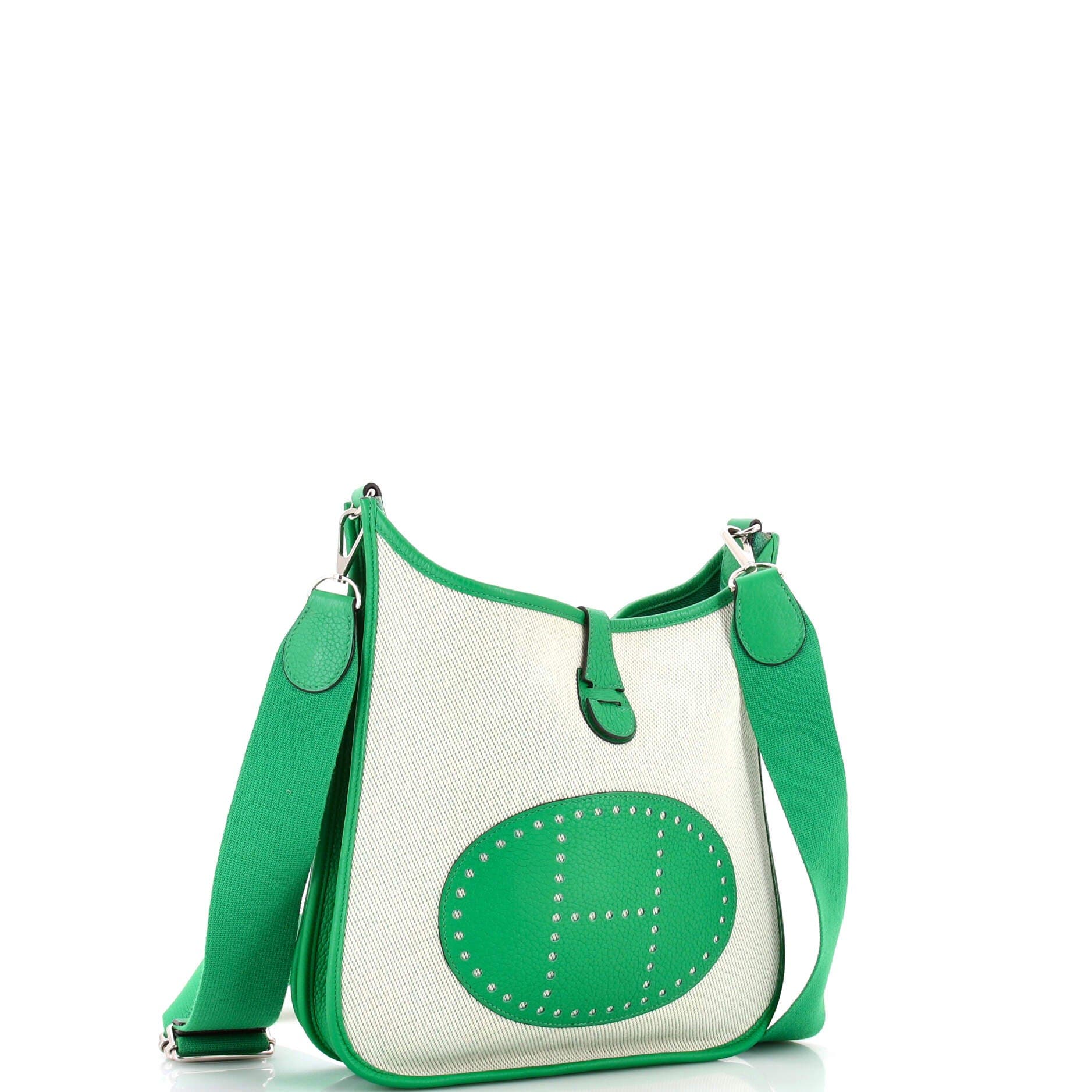 Pre-Owned Hermes Evelyne Bag Gen III Toile and Leather PM, Alternate, color, Green