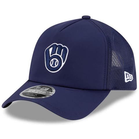 Men's New Era Navy Milwaukee Brewers 2026 Batting Practice Apex 9FORTY Adjustable Trucker Hat