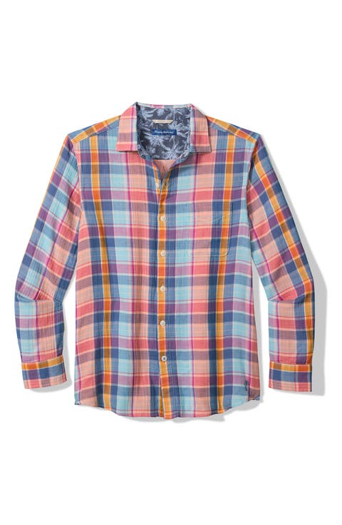Palma Roja Plaid Brushed Cotton Button-Up Shirt