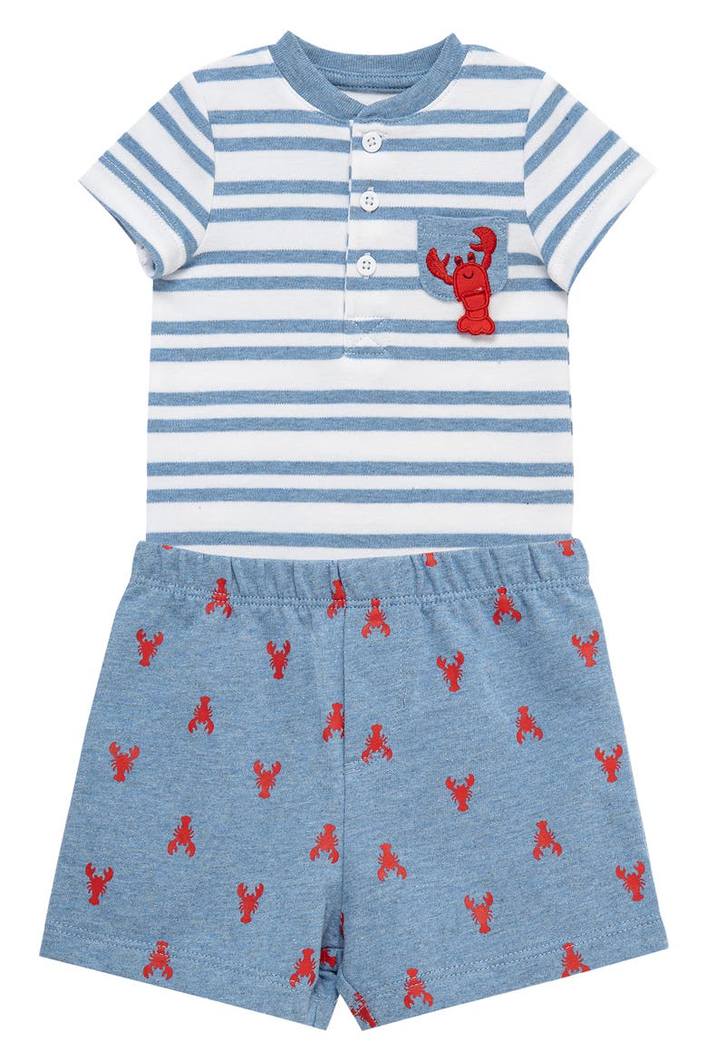 Lobster Bodysuit & Shorts Set, Alternate, color, BLUE
