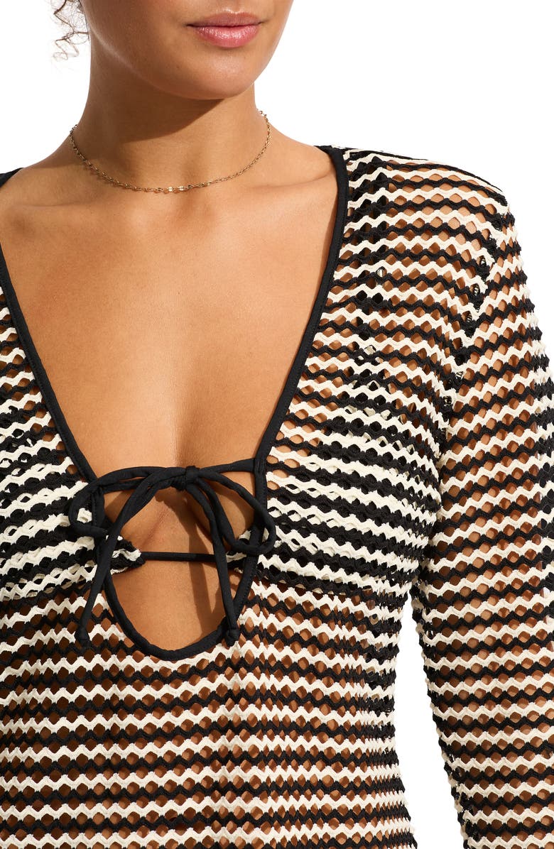 Seafolly Mesh Effect Long Sleeve Cover-Up Dress, Alternate, color,
