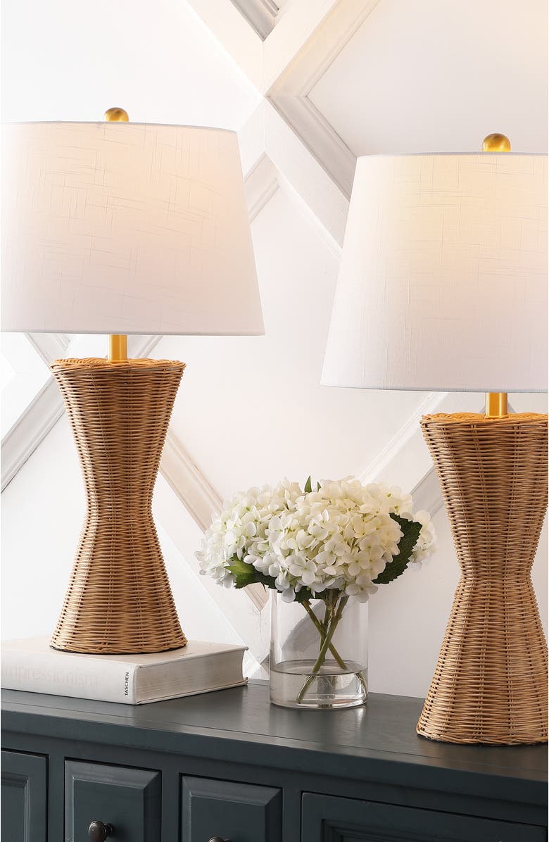 JONATHAN Y Laura 27" Coastal Designer Iron/Rattan Wicker LED Table Lamp, Natural, Alternate, color, Natural