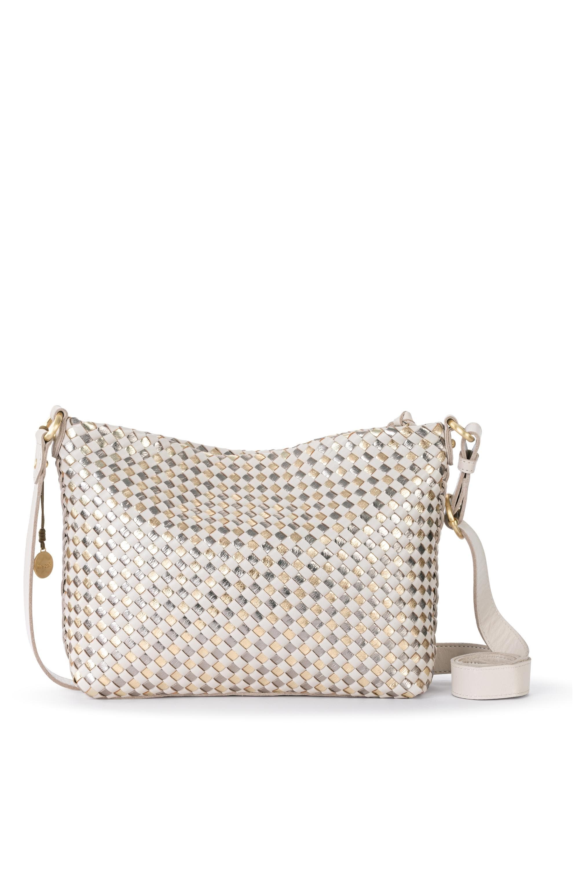 The Sak Melrose Crossbody Woven Leather Bag, Alternate, color, Stone Metallic Woven