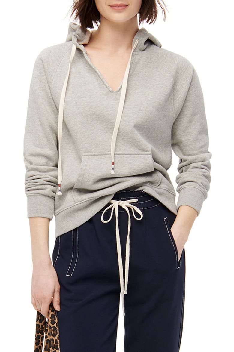 Original Garment Dyed V-Neck Cotton Terry Hoodie, Main, color, HEATHER GREY