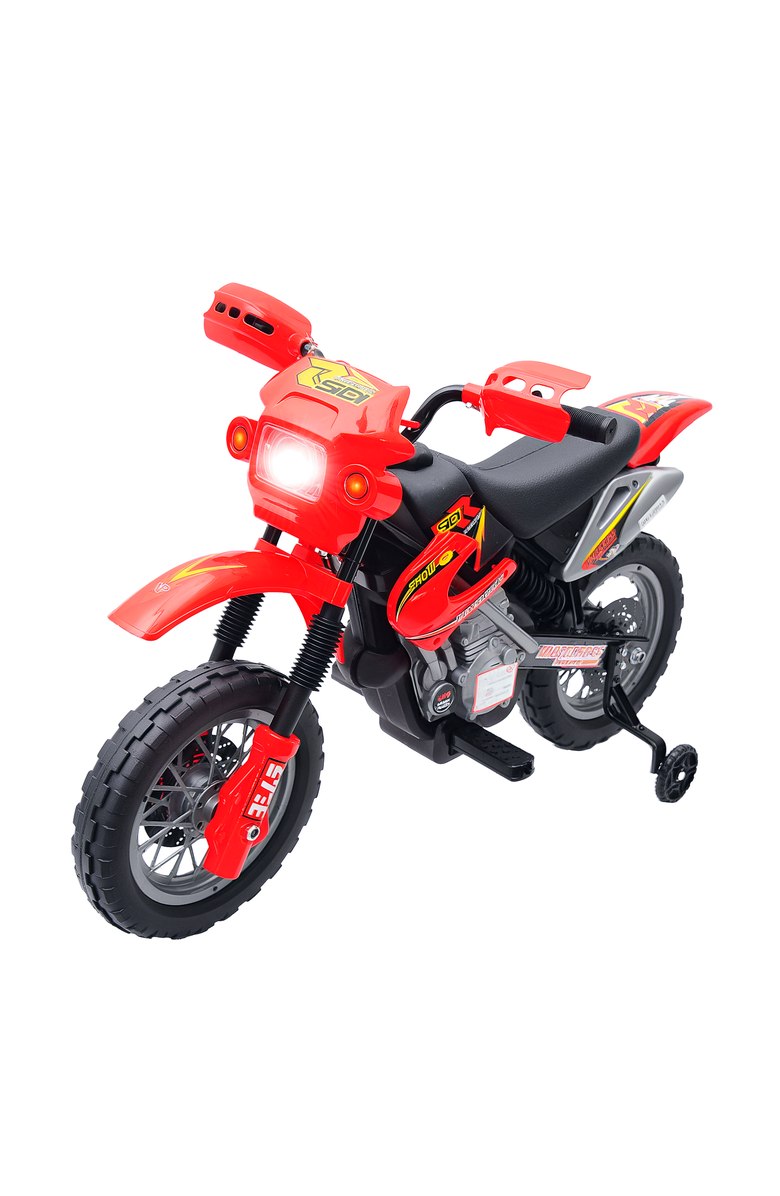 Aosom 6V Kids Motorcycle Dirt Bike with Training Wheels, Music, Lights, Main, color, Red