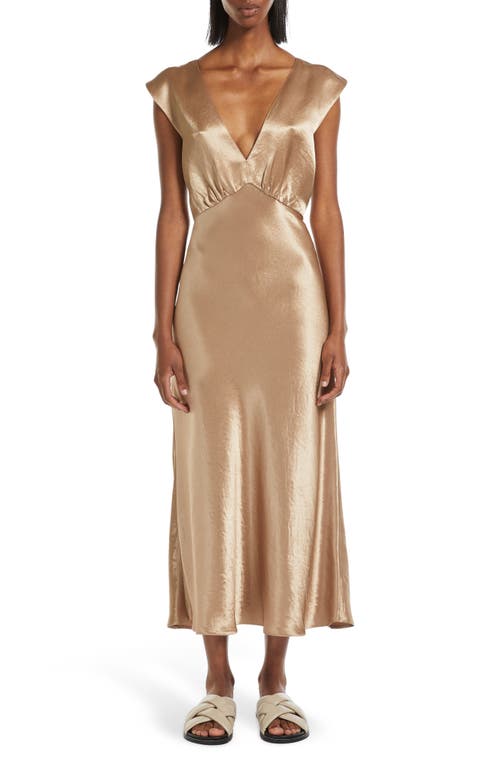 Mm Glizia Crinkled Satin Slipdress In Camel