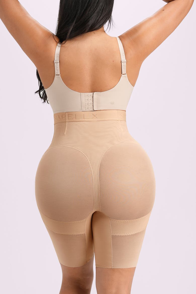 Mesh High Waist Compression Shorts, Alternate, color, Beige