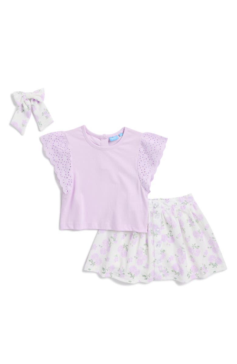 Draper James Kids' Ruffle Eyelet Top, Skirt & Bow Set, Main, color,