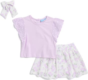 Kids' Eyelet Top, Skort & Hair Bow Set