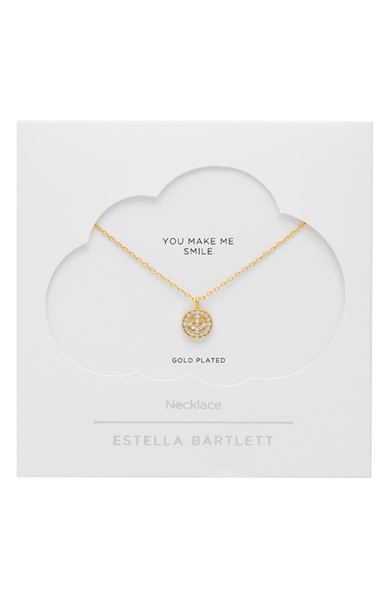 Estella Bartlett Pavé Smiley Face Necklace, Alternate, color, Gold