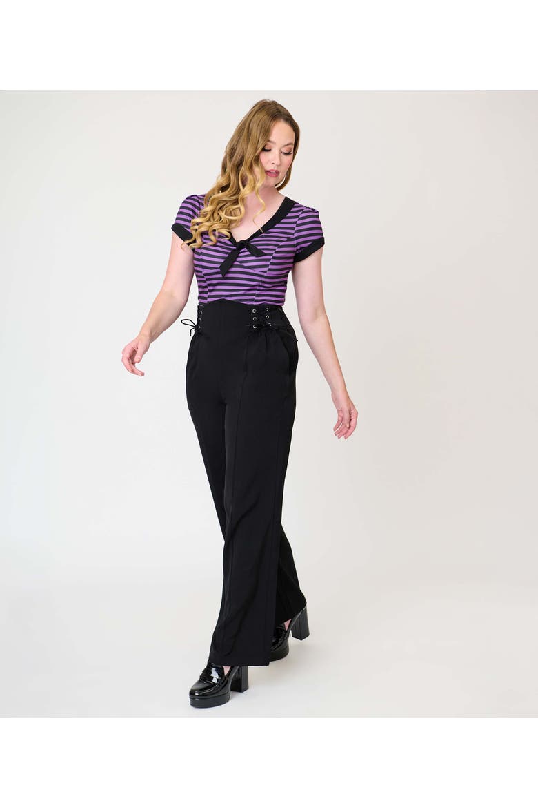 Lace Up High Waist Trousers, Alternate, color, Black Solid
