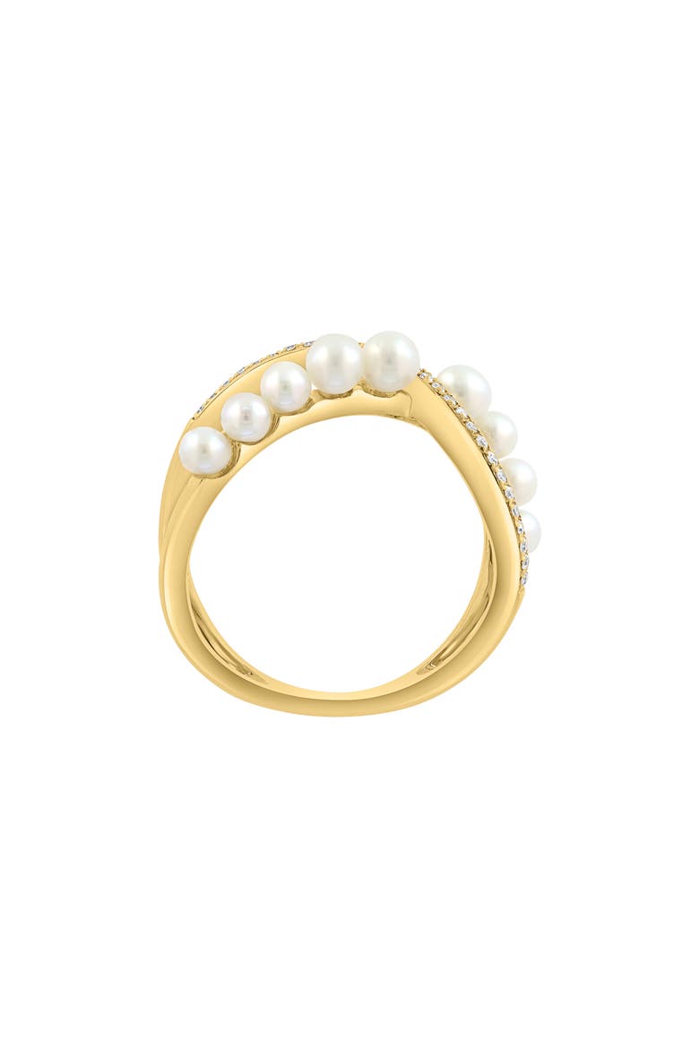 14K Yellow Gold Cultured Freshwater Pearl & Diamond Ring, Alternate, color, WHITE