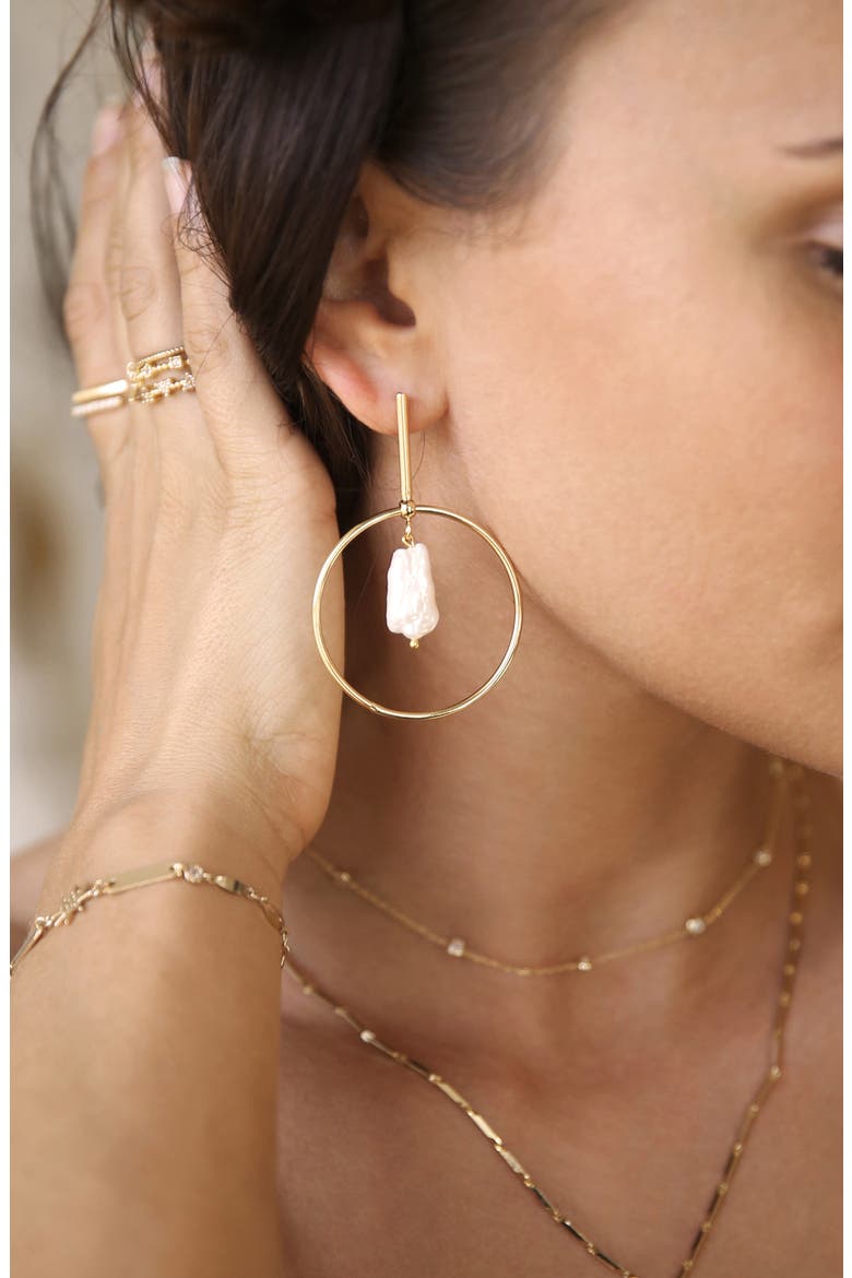 Pearl Hoop Earrings, Alternate, color, GOLD