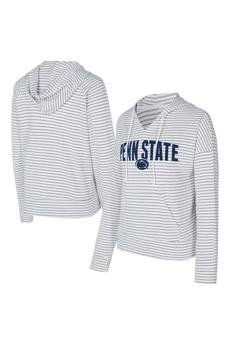 Men's Concepts Sport  White/Gray Penn State Nittany Lions French Terry Striped V-Neck Pullover Hoodie, Main, color, White