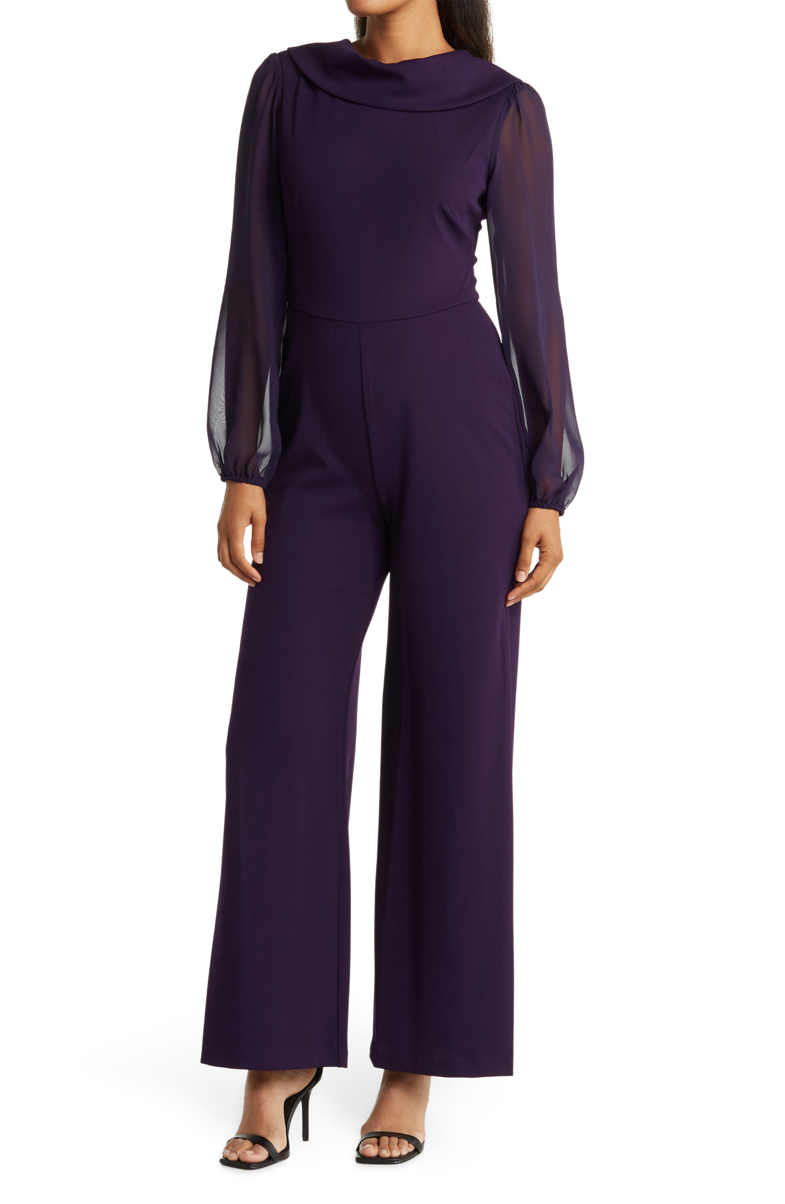 Connected Apparel Chiffon Long Sleeve Jumpsuit