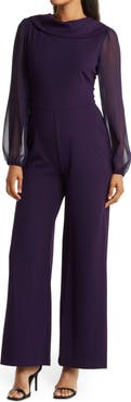 Connected Apparel Chiffon Long Sleeve Jumpsuit