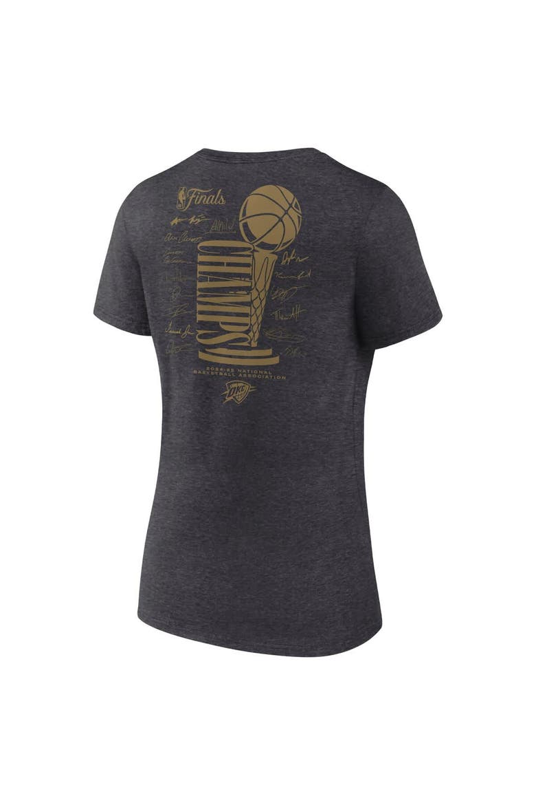 Women's Fanatics  Heather Charcoal Oklahoma City Thunder 2025 NBA Finals Champions Double Dribble V-Neck T-Shirt, Alternate, color, Heather Charcoal