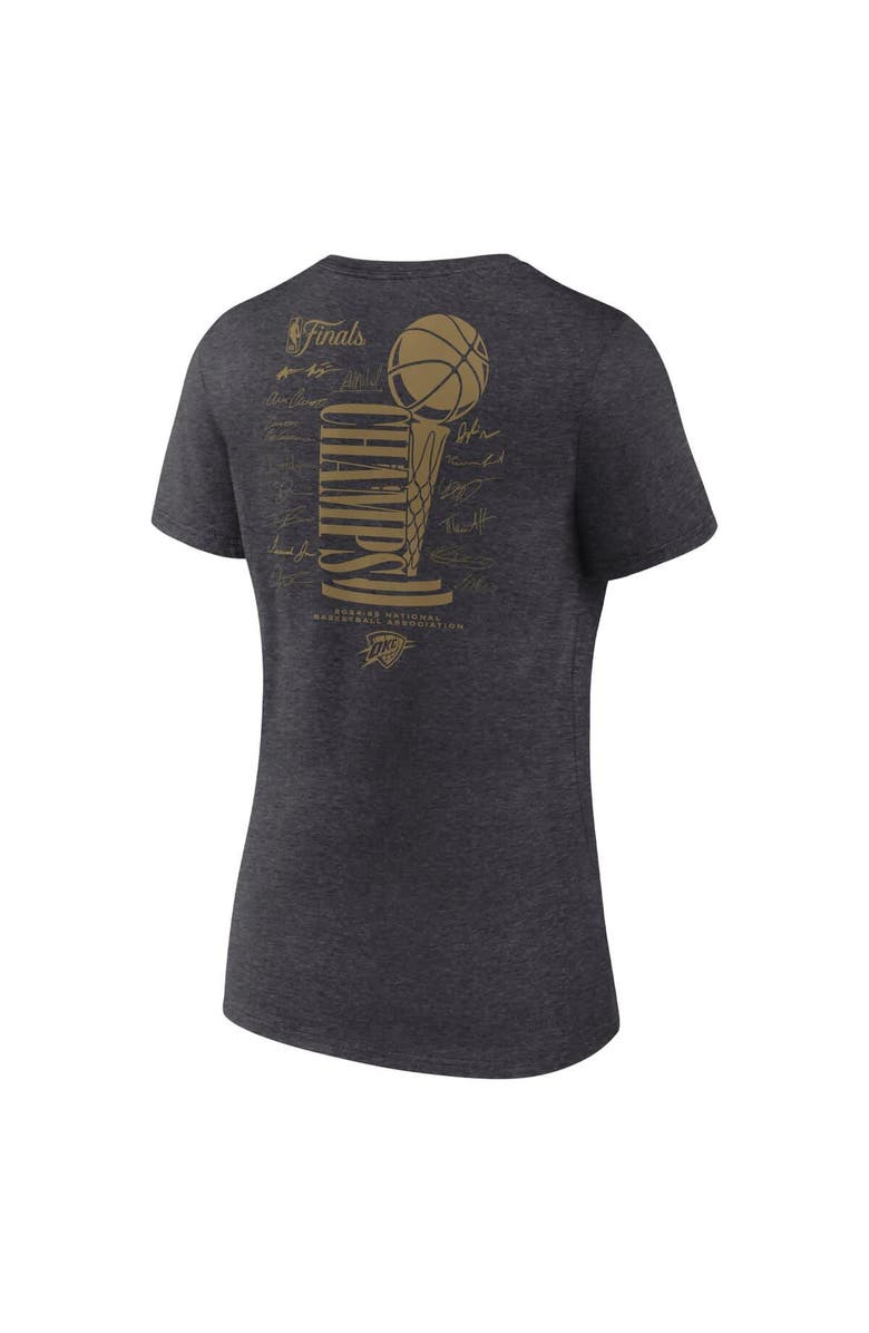FANATICS Women's Fanatics Heather Charcoal Oklahoma City Thunder 2025 NBA Finals Champions Double Dribble V-Neck T-Shirt, Alternate, color, Heather Charcoal
