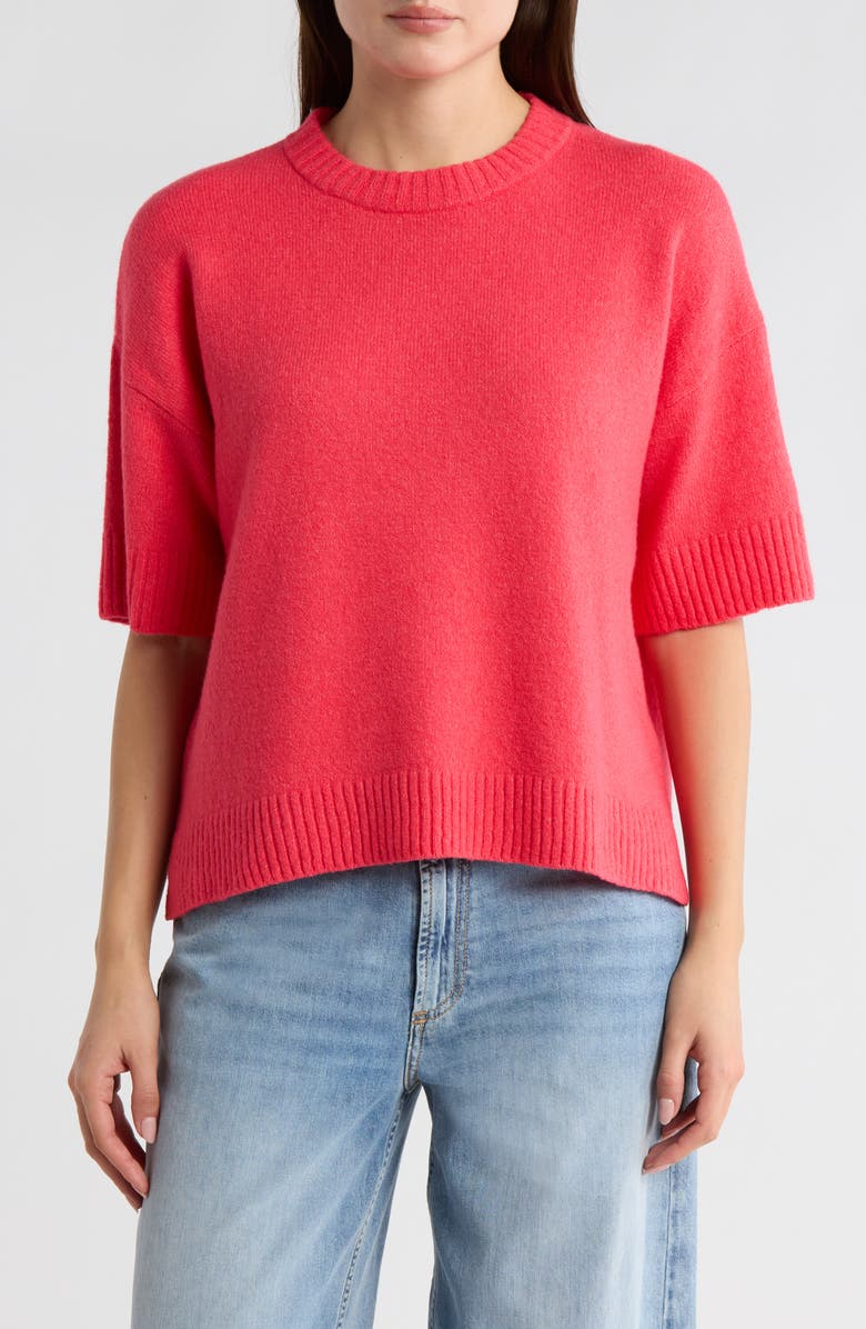 Caslon<sup>®</sup> Drop Shoulder T-Shirt Sweater, Main, color, Red Geranium
