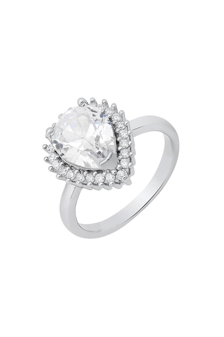 Pear Simulated Diamond Pavé Ring, Alternate, color, SILVER