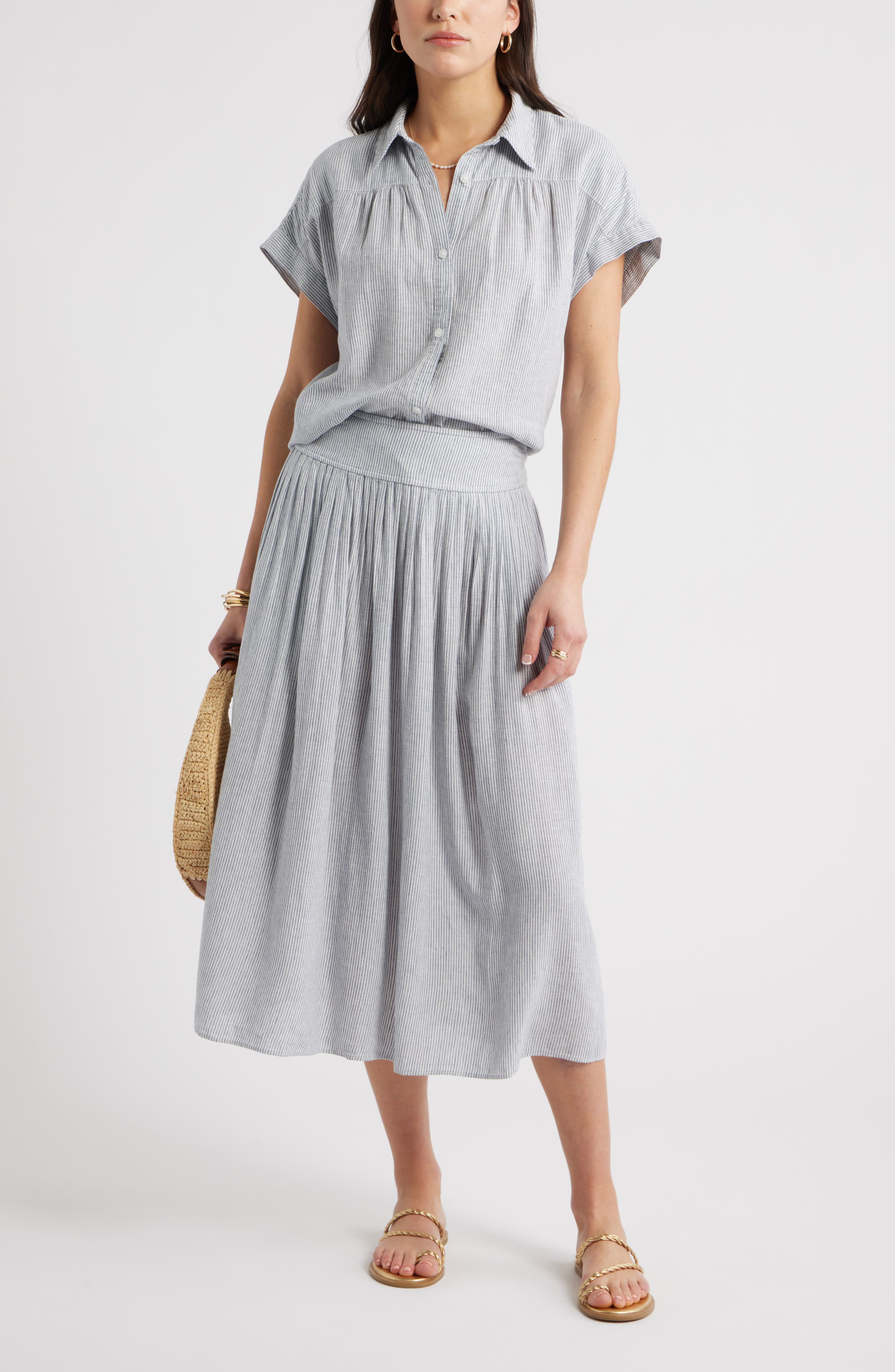 Pull-On Linen Blend Midi Skirt - image 4