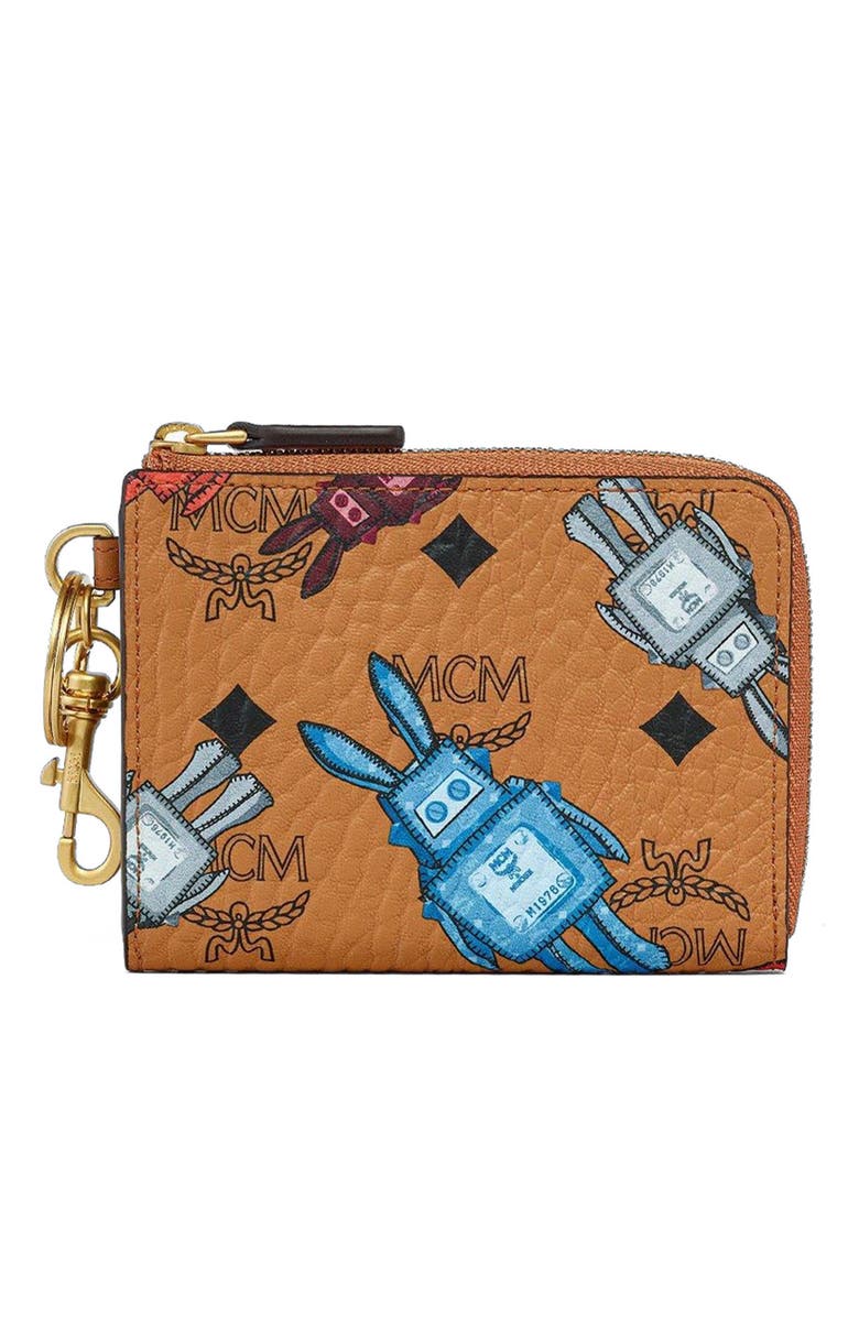 MCM Aren Card Pouch in Rabot Visetos, Main, color, Cognac
