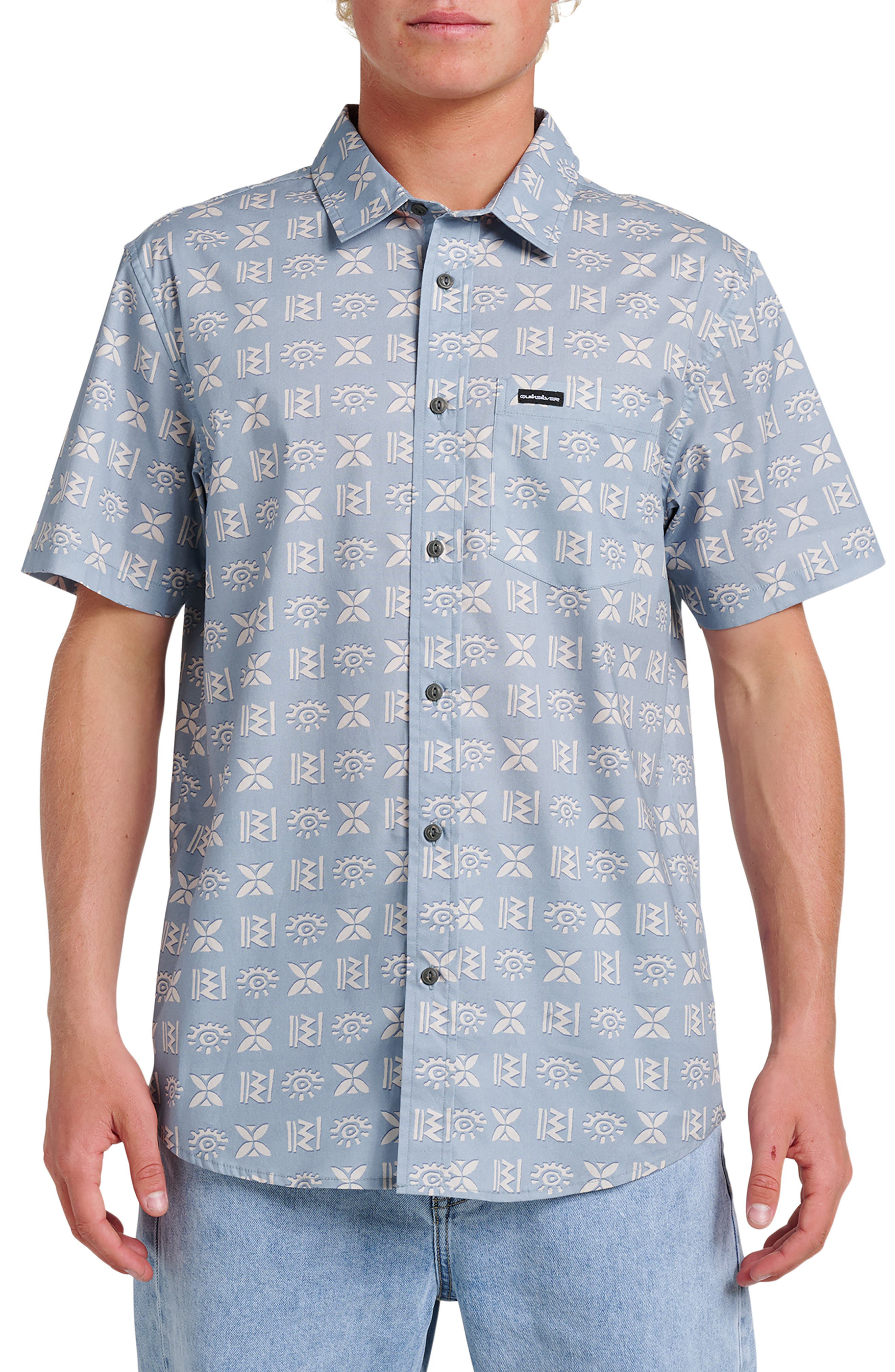 Quiksilver Stone Etch Classic Fit Short Sleeve Stretch Cotton Button-Up Shirt