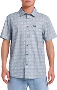 Quiksilver Stone Etch Classic Fit Short Sleeve Stretch Cotton Button-Up Shirt