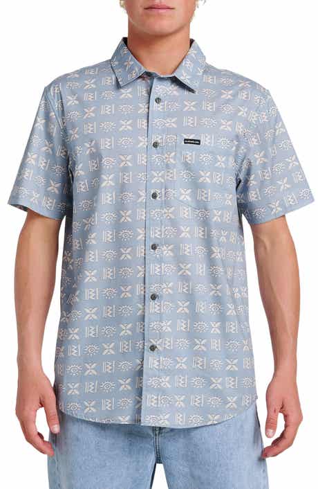 Quiksilver Stone Etch Classic Fit Short Sleeve Stretch Cotton Button-Up Shirt