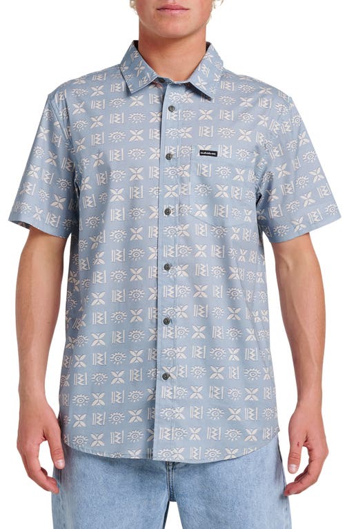 Quiksilver Stone Etch Classic Fit Short Sleeve Stretch Cotton Button-up Shirt In Blue