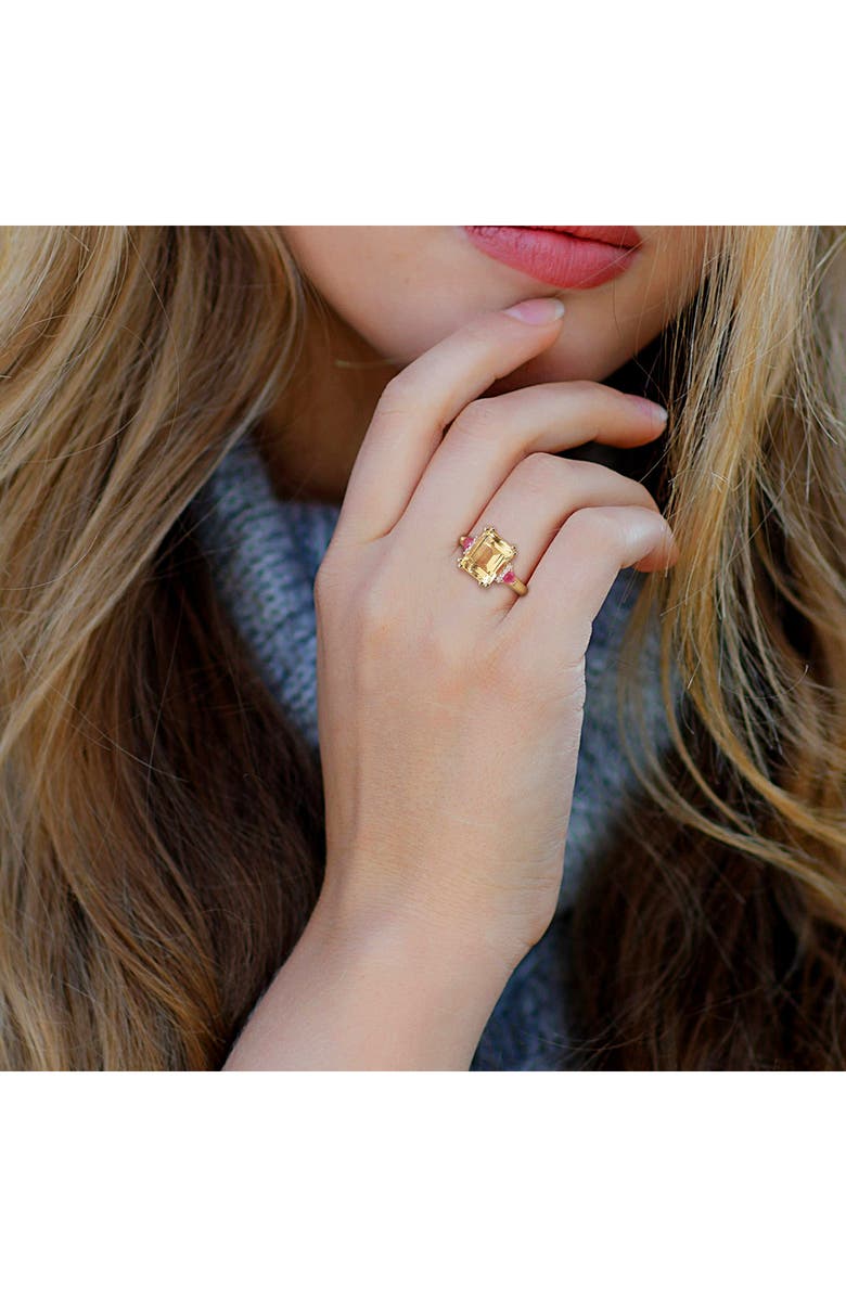 DELMAR Octagon Cut Citrine Ruby & Diamond Ring - 0.04ct., Alternate, color, Yellow