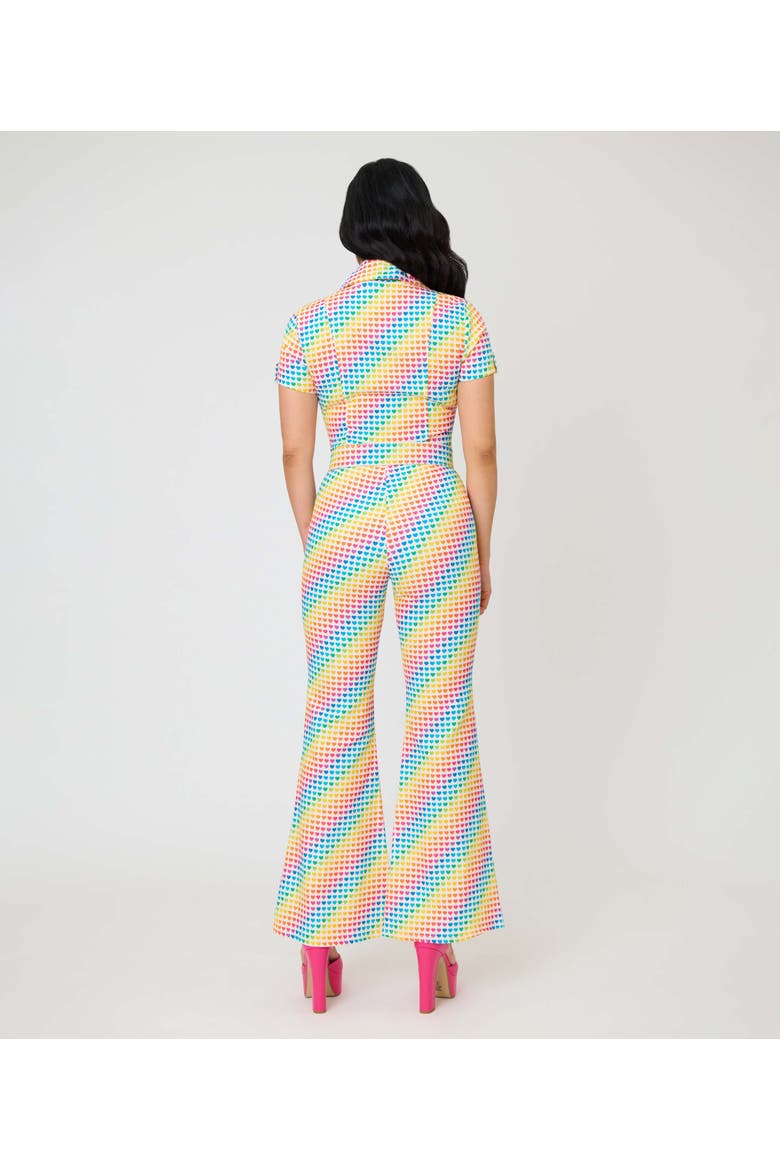 Retro Flare Jumpsuit, Alternate, color, Yellow Rainbow Heart Print