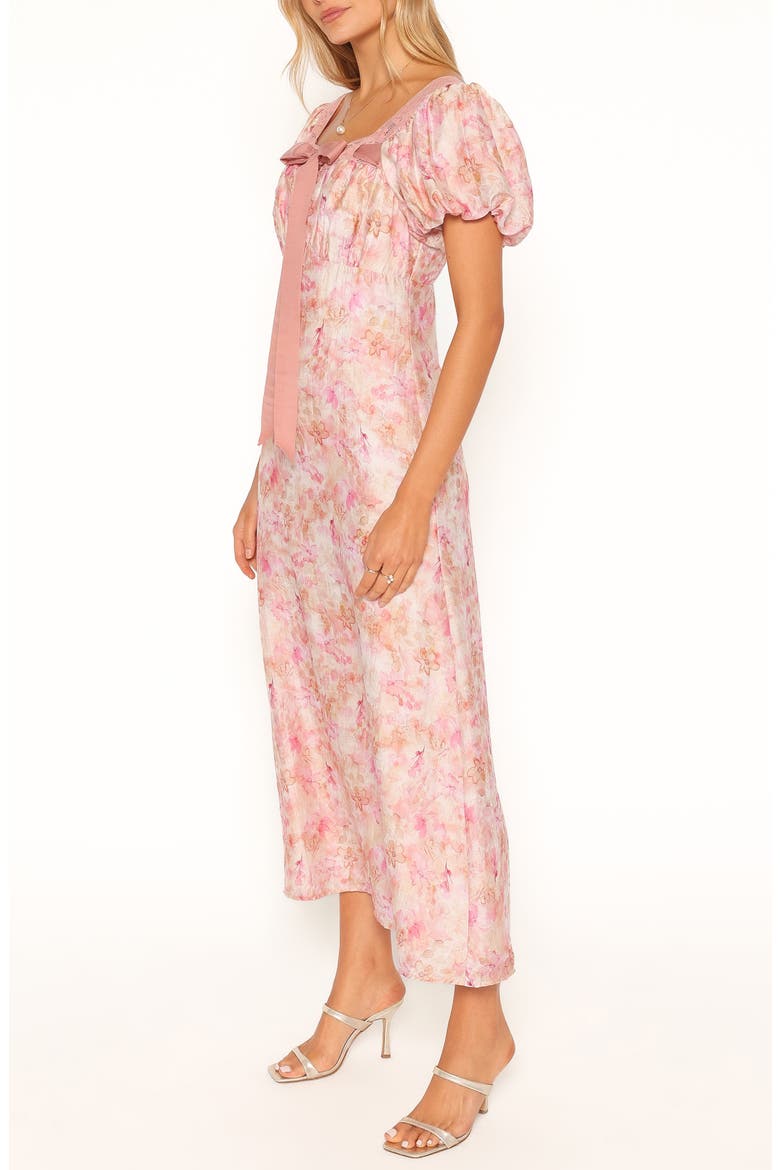 Therese Floral Puff Sleeve Midi Dress, Alternate, color, PINK FLORAL