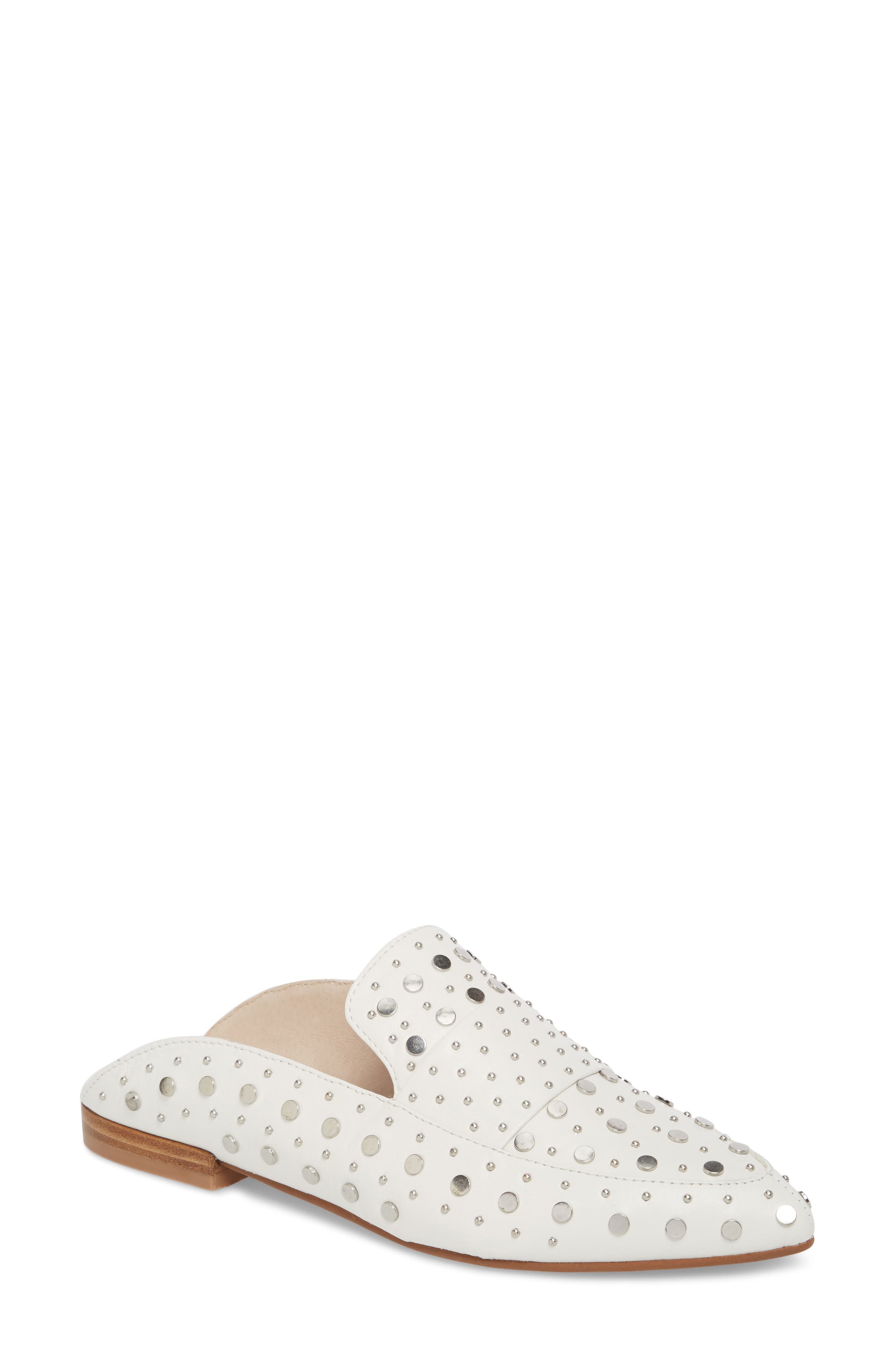 Charlie Studded Loafer Mule, Main, color, WHITE LEATHER