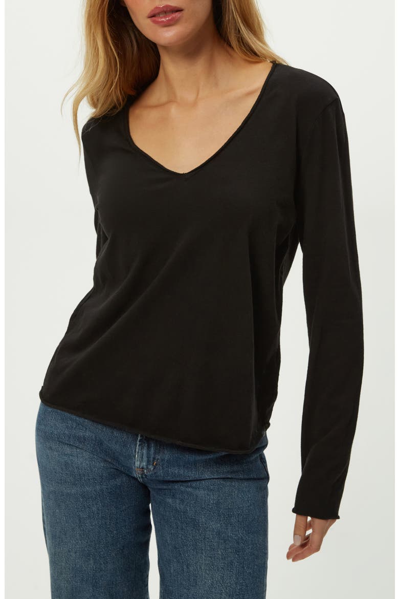 Kailee Long Sleeve V-Neck Cotton T-Shirt, Main, color, BLACK