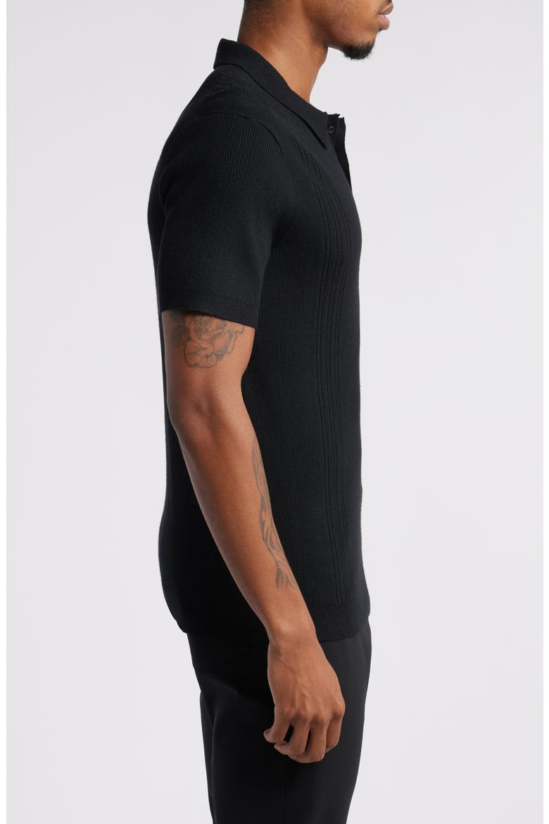 Rib Polo Sweater, Alternate, color, BLACK
