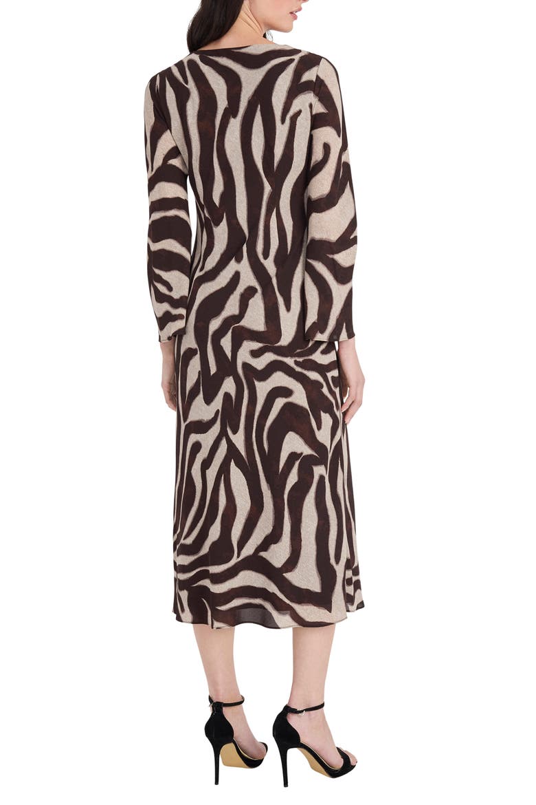 Zebra Stripe Long Sleeve Midi Dress, Alternate, color, KHAKI/ BROWN