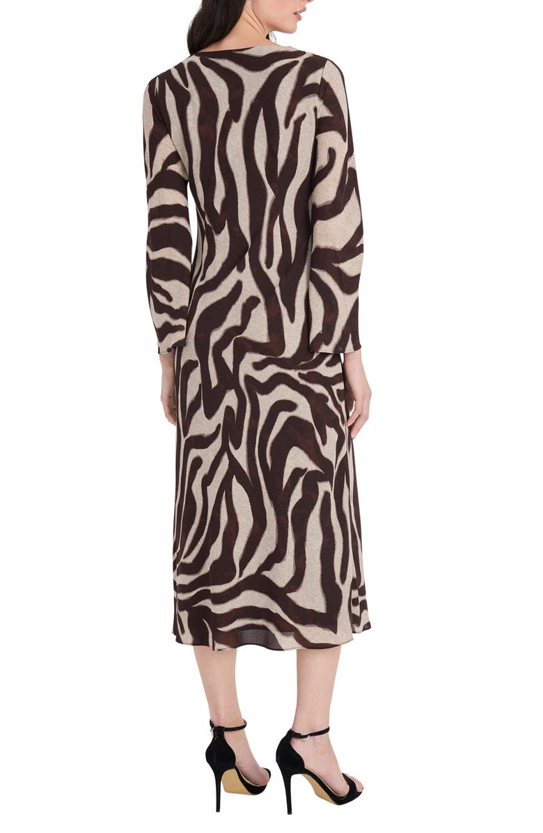 Donna Morgan Zebra Stripe Long Sleeve Midi Dress, Alternate, color, Khaki/ Brown